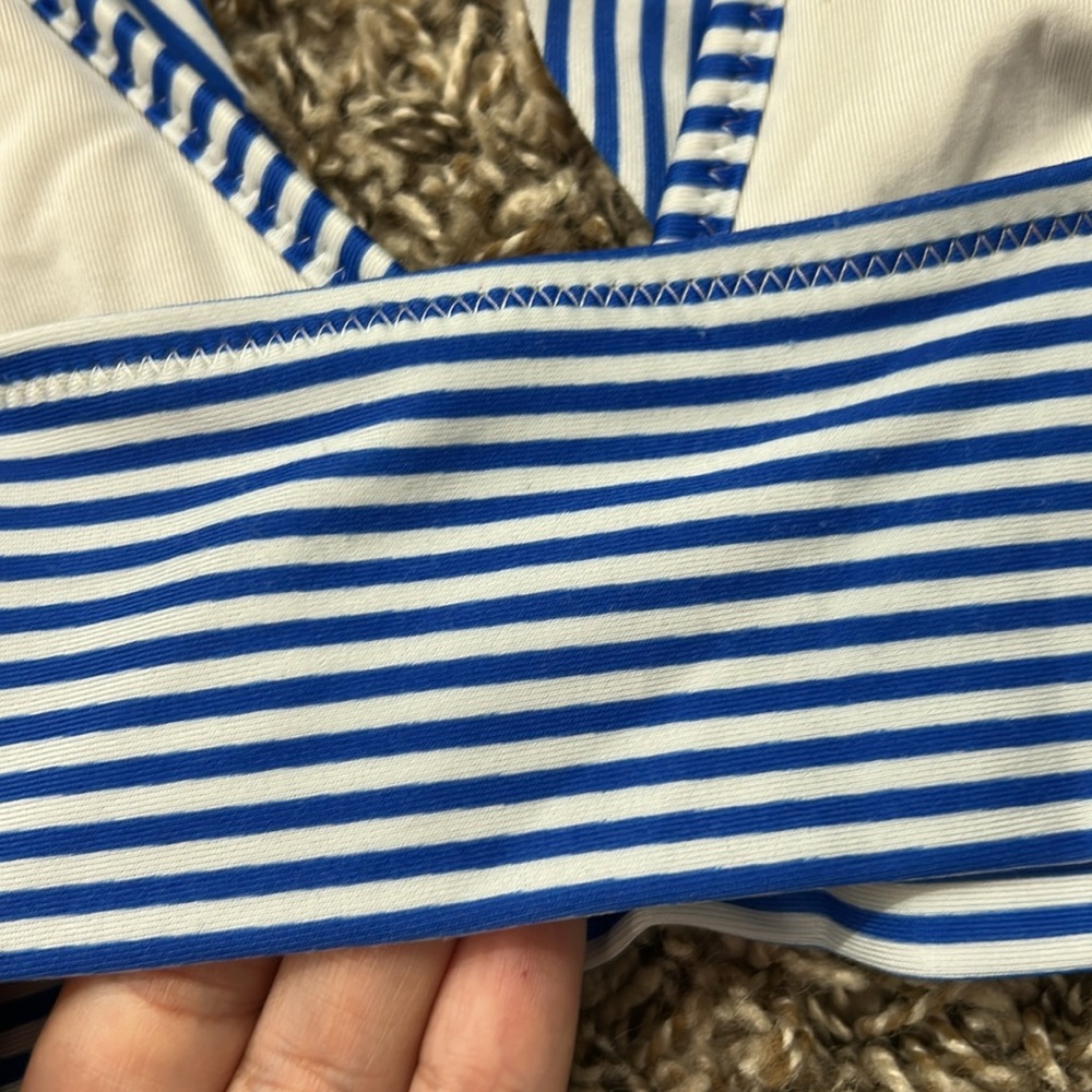 aerie Blue & White Striped Ruffle V-Neck Bikini Top - Picture 6 of 7